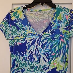 Lilly Pulitzer Blue and Green V-Neck Top
